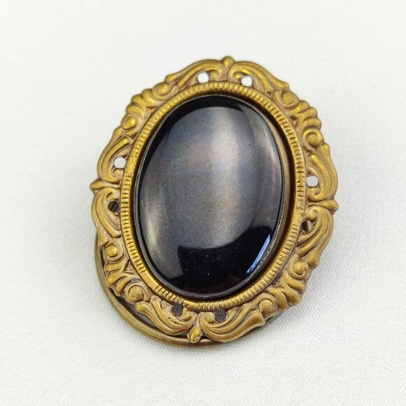 1960's Black Glass and Gold Tone Frame Scarf Clip by Jeri Lou - Picture 1 of 6